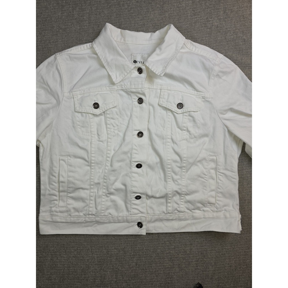 Stylus White Denim Flap Pockets Metal Button Stretch 100% Cotton Jacket Size XL